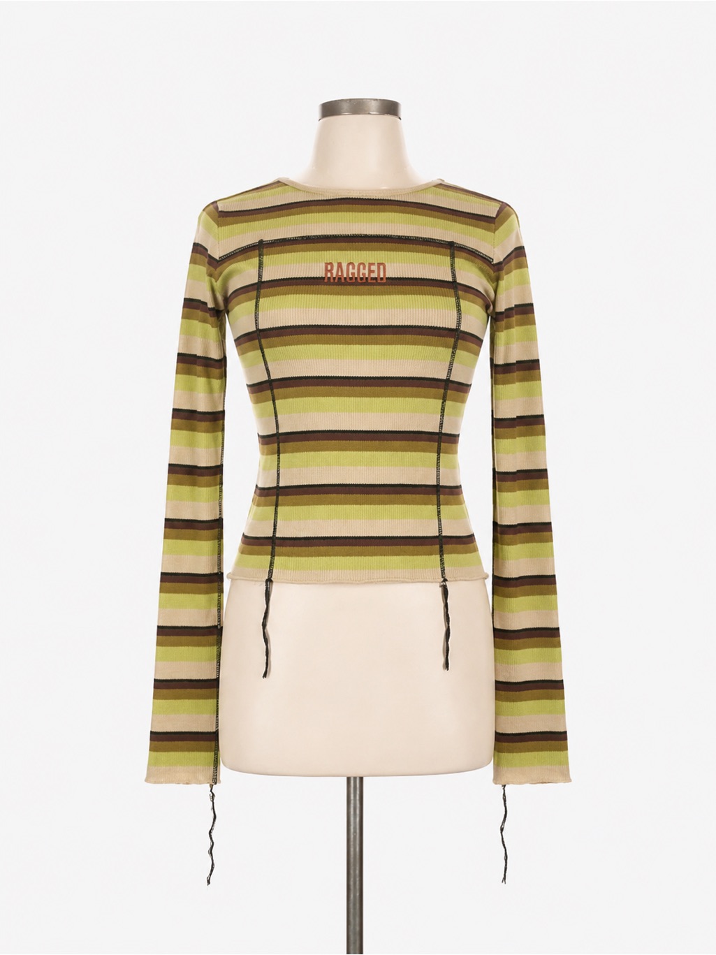 The Ragged Priest Olive Multicolor Striped Knit Bell Sleeve Top L